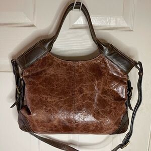 Nino Bossi distress two tone brown leather medium Satchel/ shoulder bag